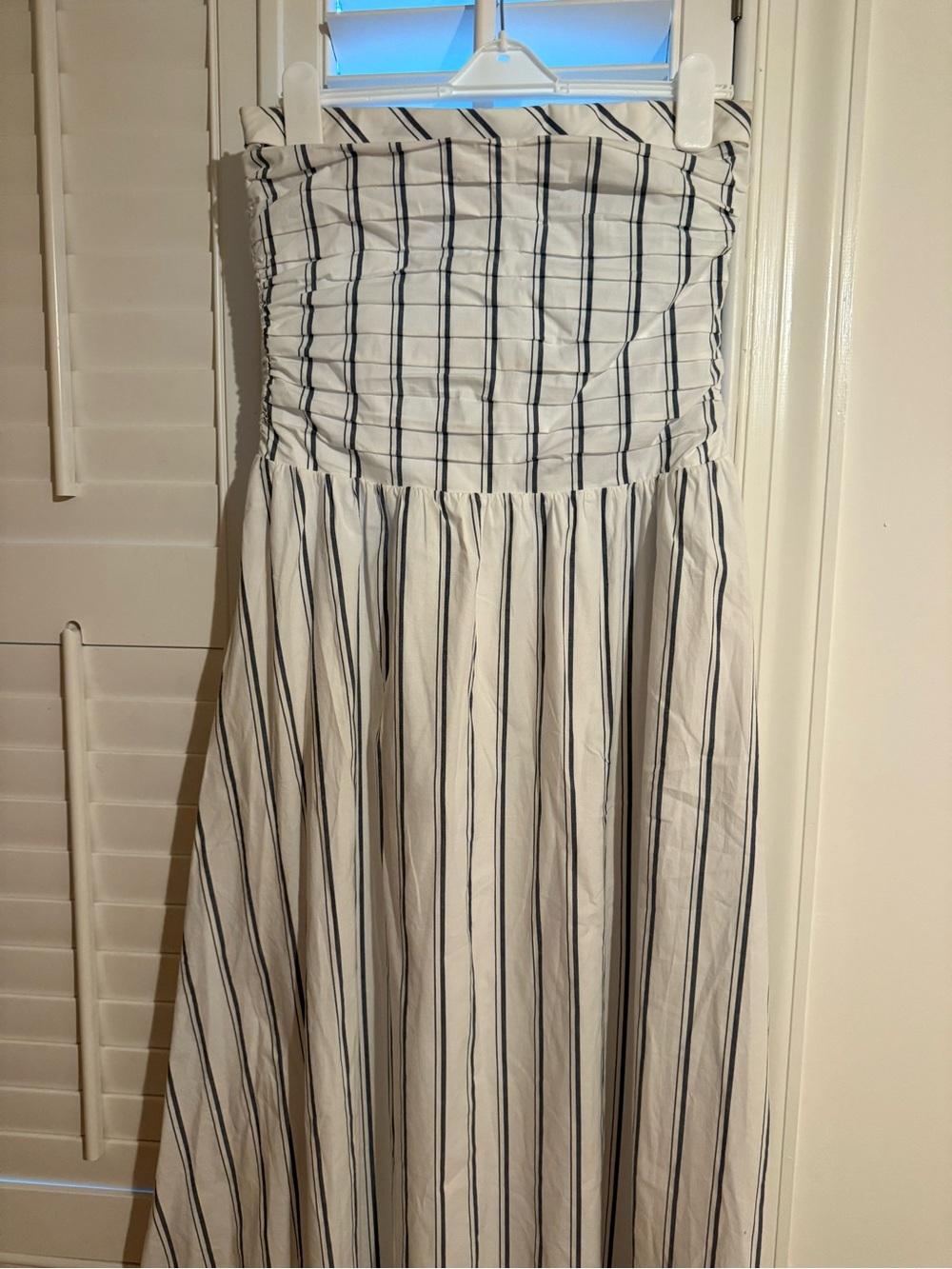 Striped Strapless Maxi Dress in White and Navy
